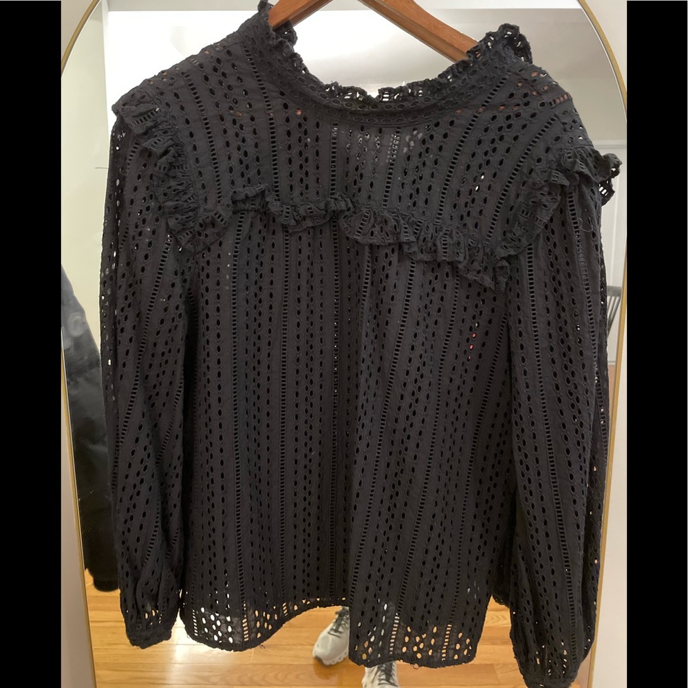 Madewell eyelet mock neck ruffle top